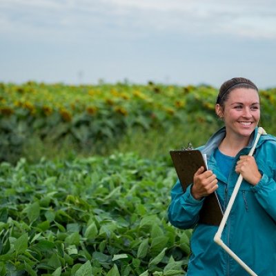 Student in Soybean Field