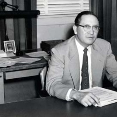 Ben Reifel in his Bureau of Indian Affairs office within the Pine Ridge Reservation, 1954