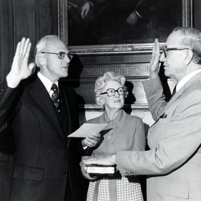 Tom Kleppe swears in Ben Reifel as Special Assistant in 1970