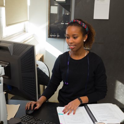 A student working on a computer.