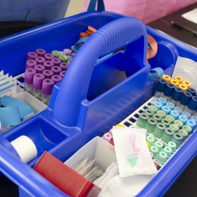 Basket with supplies for drawing blood