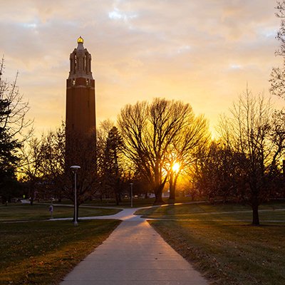 sunset behind campanile 