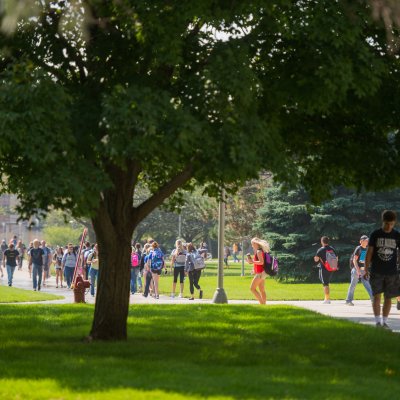 students walking on campus