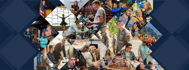 Collage of photos featuring students, faculty, and staff of the College of Arts, Humanities and Social Sciences