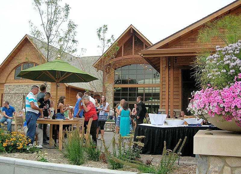 guests mingle in the terrace gardens