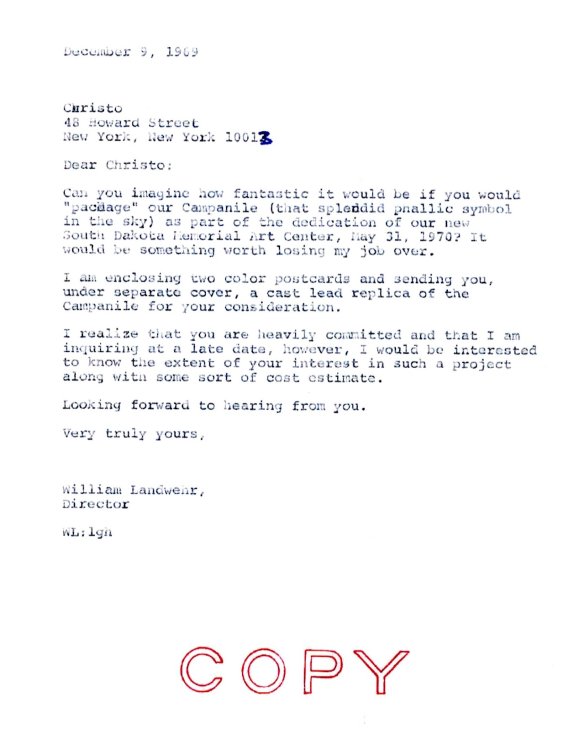 Letter to Christo - Dec. 1969