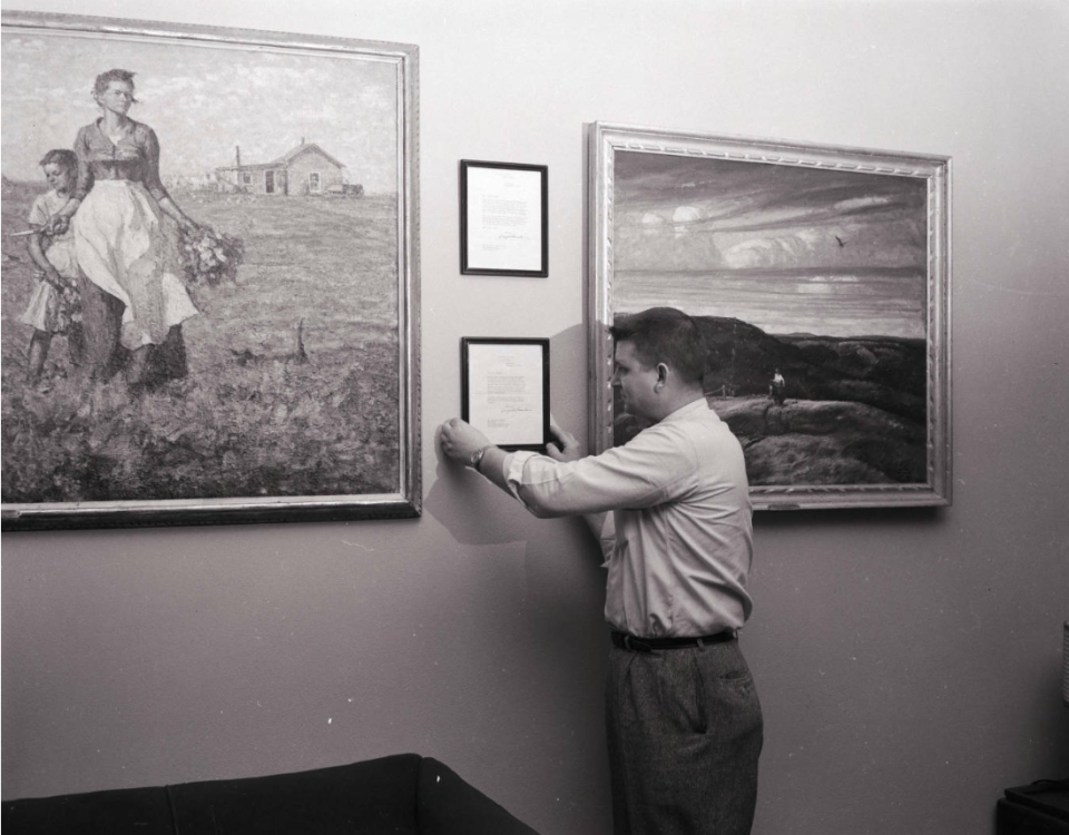 Pugsley Union Manager Harlan R. Olson with Harvey Dunn's "The Prairie is My Garden"