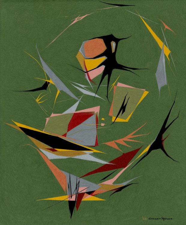 Oscar Howe, War Dancer, casein on paper, 1968 South Dakota Art Museum Collection, 2016.04.1. SD Masterworks Society. © Used with permission, Oscar Howe Estate