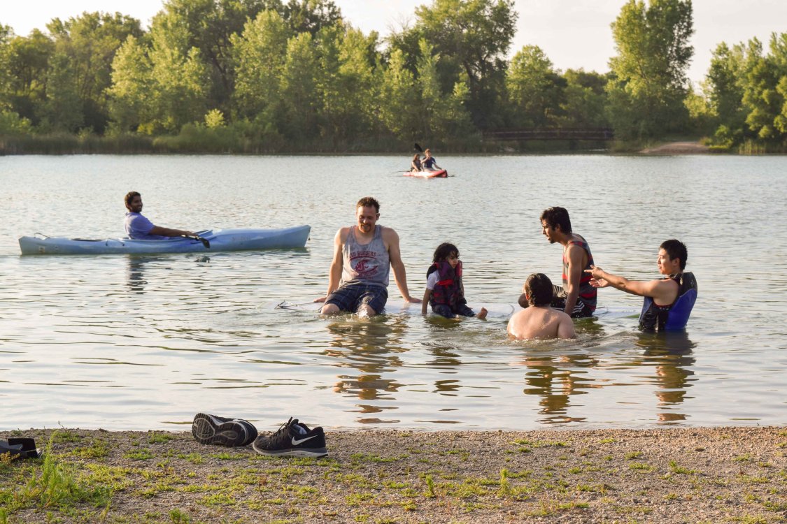 Stduents swimming at the nature park