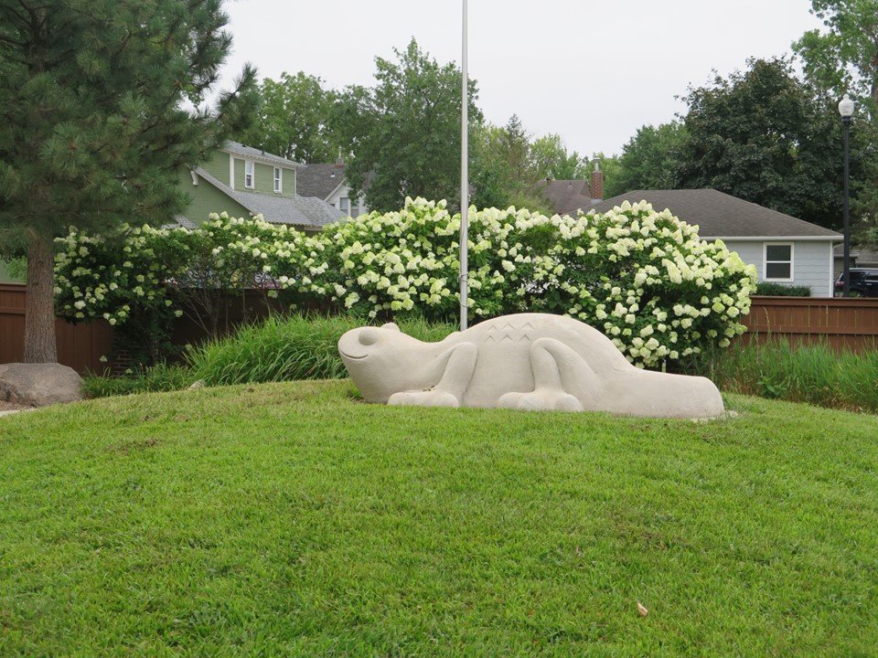 View of the stone gecko in the playground.