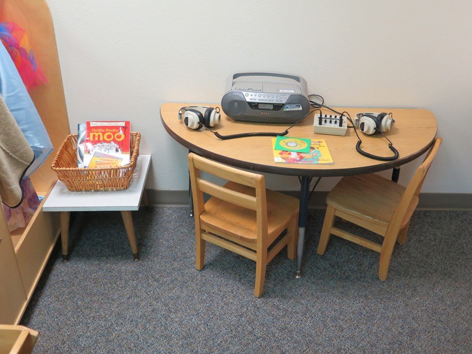 The listening station in the 3 & 4 year old classroom.