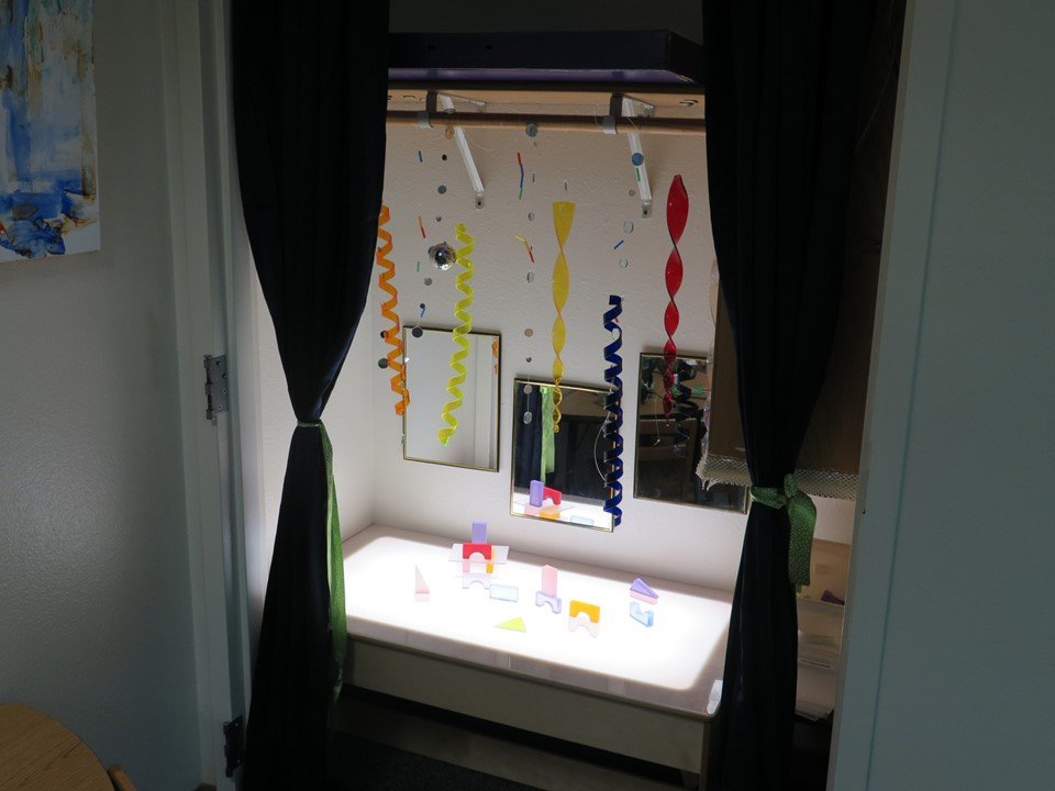 The light table with translucent blocks in the 3 & 4 year old classroom.