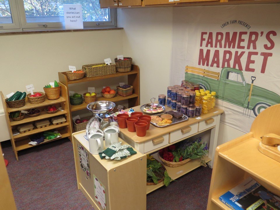 4 & 5 year old Farmer's Market Dramatic Play area.