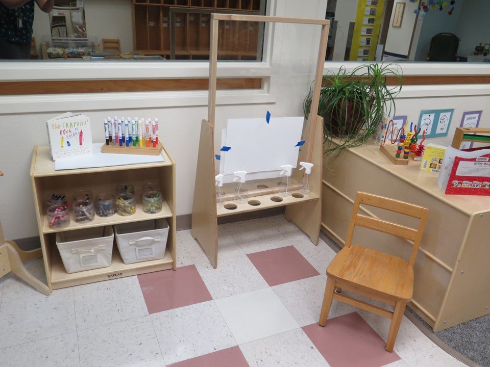 Toddler art easel area.