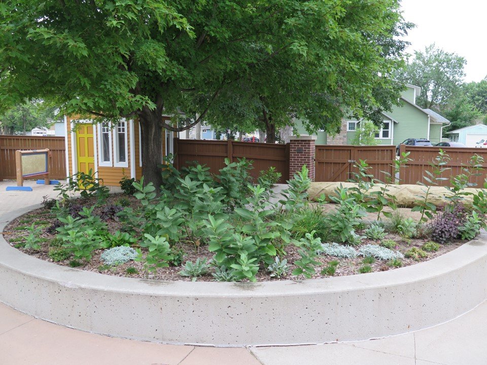 Close up of the playground raised garden.