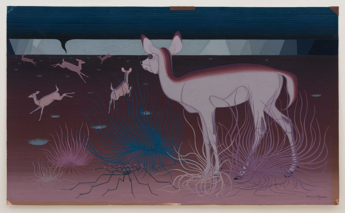 Oscar Howe, "Deer," n.d.; gouache on paper; 12.25" x 20.5"; Transfer from the Bureau of Indian Affairs. SDAM Collection 1979.09.