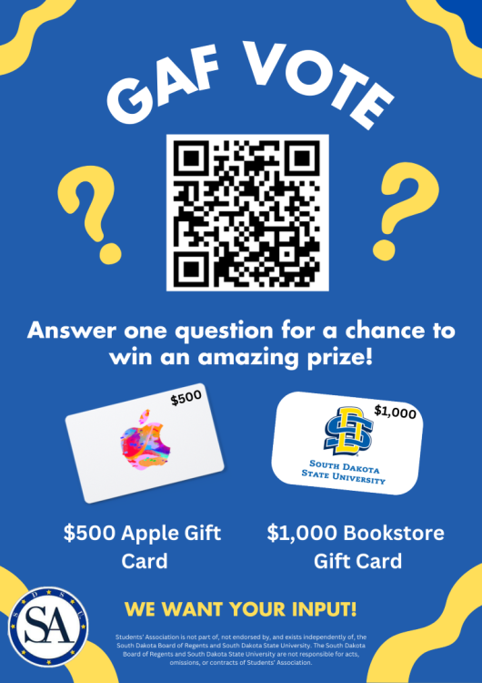 GAF vote. Answer one question for a chance to win an amazing prize! $500 Apple gift card. $1,000 Bookstore Gift Card. We want your input!